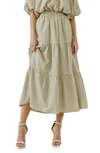 English Factory Tiered Gingham Maxi Skirt In Olive