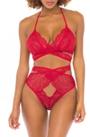 Oh La La Cheri Charlena Crossover Halter Bralette & High Waist Panties Set In Red