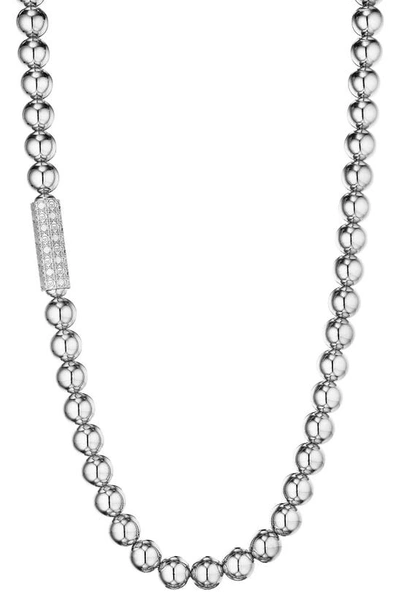 Manluu Long Beaded Necklace In Sterling Silver