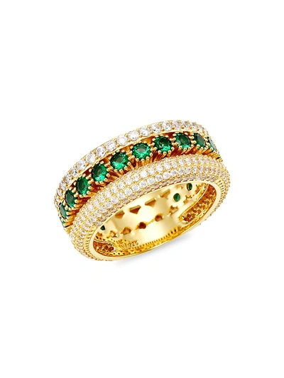 Adriana Orsini Women's Stunner 18k Goldplated & Two-tone Cubic Zirconia Faux Stack Ring In Gold With Emerald