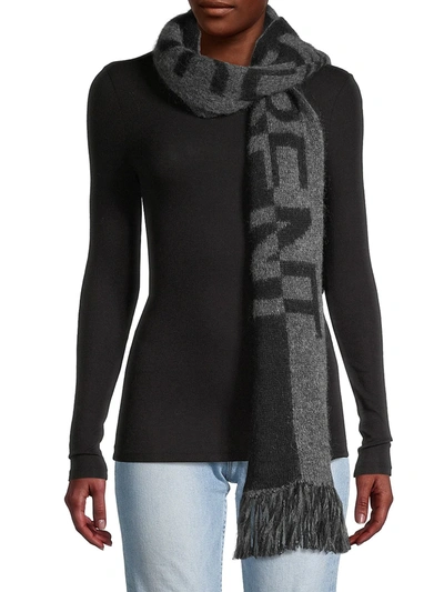 Saint Laurent Fringed Two-tone Jacquard-knit Wool-blend Scarf In Black Grey