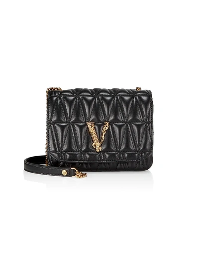 Versace Virtus Quilted Leather Shoulder Bag In Black