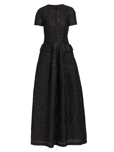 Talbot Runhof Shiny Textured Jacquard Gown In Black