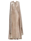 TALBOT RUNHOF METALLIC VOILE HALTER GOWN WITH CAPE,400014625502