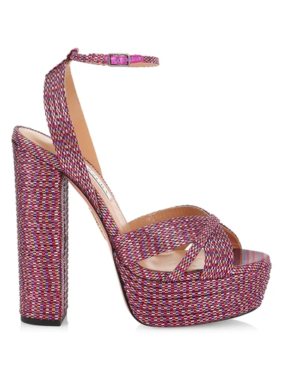 Aquazzura Sundance Plateau Woven Platform Sandals In Multi Red