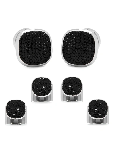 Cufflinks, Inc 3-piece Ox And Bull Trading Co. Stainless Steel Black Pave Crystal Stud Set