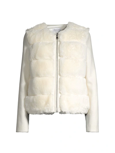 Milly Tyler Faux Fur Combo Coat In Cream