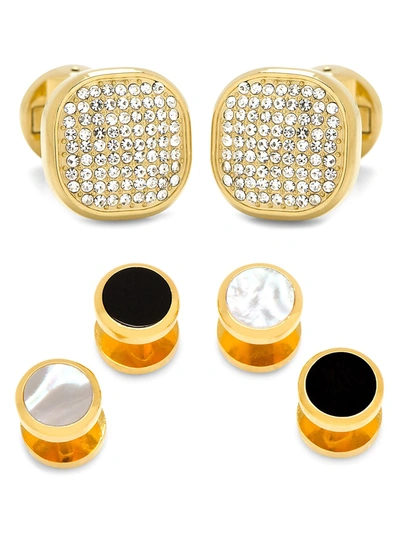 Cufflinks, Inc 3-piece Ox And Bull Trading Co. Mixed Gold White Pave Crystal Stud Set