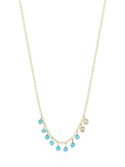 Meira T 14k Gold Faceted Turquoise & Diamond Shaky Charm Necklace In Blue