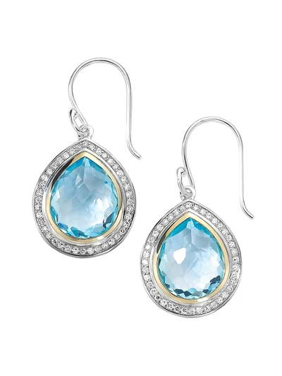 Ippolita 18k Yellow Gold & Sterling Silver Chimera Rock Candy Blue Topaz & Diamond Drop Earrings