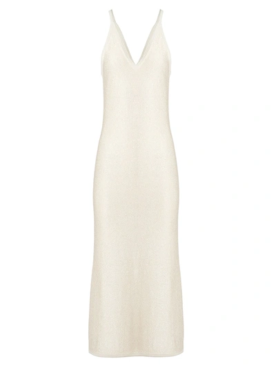 Carolina Herrera Lurex Knit V-neck Midi-dress In Ivory