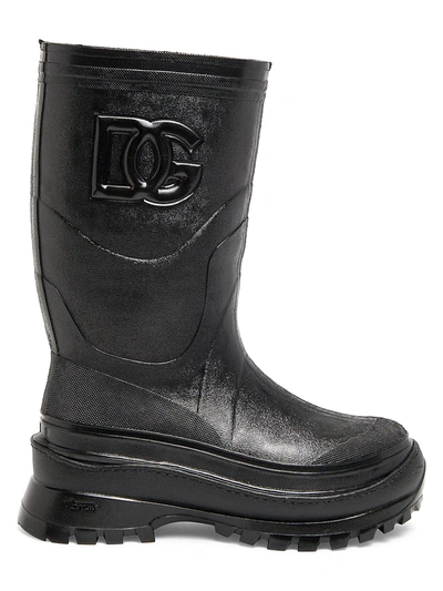 Dolce & Gabbana Dg-embossed Metallic Rubber Boots In Nero