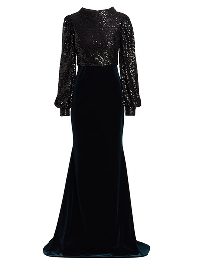 Bodice Badgley Mischka Black Gown Badgley Mischka Beautiful Black Lace 3/4  Sleeves Size Vintage Gown,