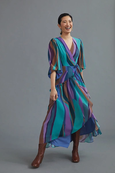 Hutch Geo Wrap Maxi Dress In Blue
