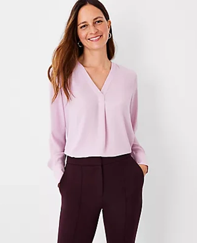 Ann Taylor Petite Mixed Media Pleat Front Top In Lilac Kiss