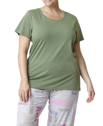 Hue Plus Size Solid Short Sleeve Round Neck Pajama T- Shirt In Olivine