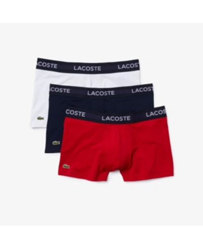 Lacoste Assorted 3-pack Motion Micofiber Boxer Briefs In Navy Blue/ White-red