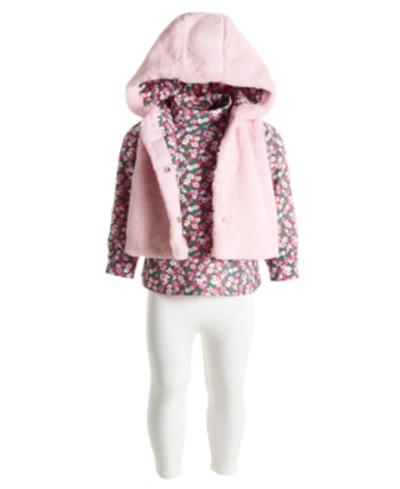 First Impressions Kids' Baby Girls 3-pc. Faux-fur Hooded Vest, Top & Leggings Set, Created For Macy's In Angora Pink