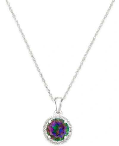Macy's Blue Topaz (1-1/2 Ct. T.w.) And Diamond Accent Pendant Necklace In 14k White Gold (also Available In In Mystic Topaz