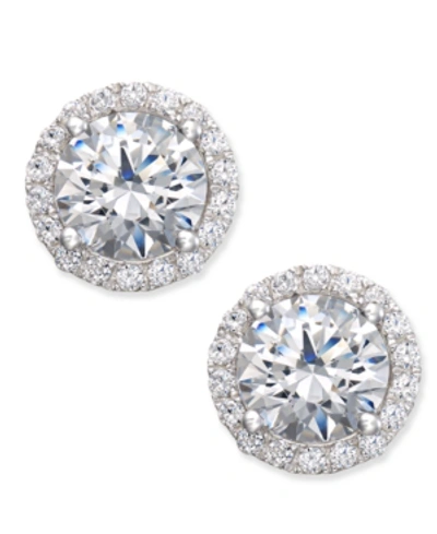 Arabella Zirconia Halo Stud Earrings In Sterling Silver In White