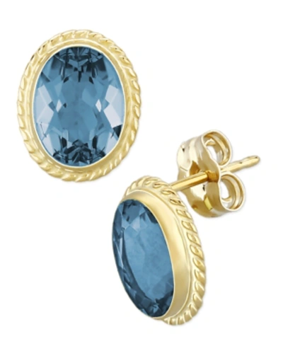 Macy's Gemstone Twist Gallery Stud Earring In 14k Yellow Gold In Blue Topaz