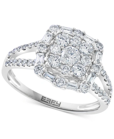 Effy Collection Effy Diamond Round & Baguette Halo Cluster Engagement Ring (1-1/20 Ct. T.w.) In 14k White Gold