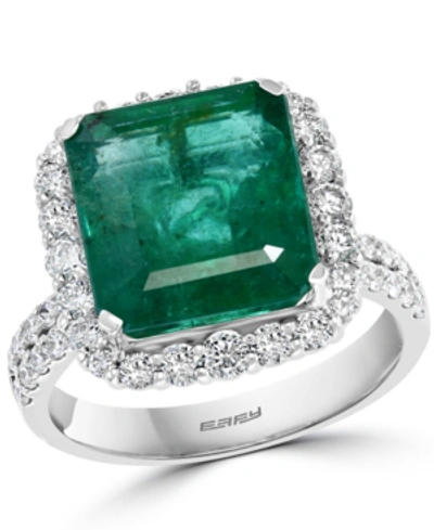 Effy Collection Effy Emerald (6-1/3 Ct. T.w.) & Diamond (1-1/20 Ct. T.w.) Halo Ring In 14k White Gold In Green