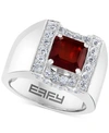 Effy Collection Effy Men's Rhodolite Garnet (3 Ct. T.w.) & White Sapphire (1-3/8 Ct. T.w.) Ring In Sterling Silver In Silver
