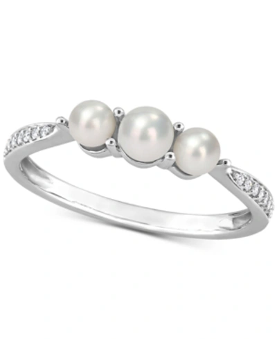 Macy's Cultured Freshwater Pearl (3 & 6-1/2mm) & Diamond Accent Ring In 14k White Gold