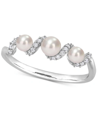 Macy's Cultured Freshwater Pearl (3-4mm) & Diamond (1/10 Ct. T.w.) Swirl Ring In 14k White Gold
