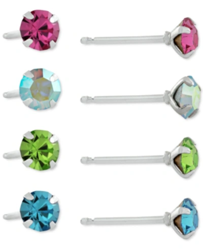 Giani Bernini 4-pc. Set Fine Crystal Stud Earrings In Sterling Silver, Created For Macy's In Multi