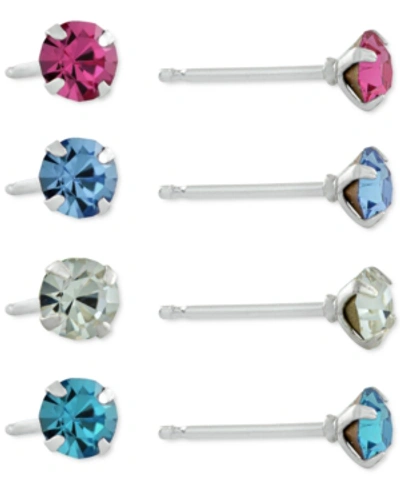 Giani Bernini 4-pc. Set Fine Crystal Stud Earrings In Sterling Silver, Created For Macy's In Multi