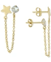 GIANI BERNINI CUBIC ZIRCONIA & STAR DOUBLE PIERCED CHAIN DROP EARRINGS IN GOLD-PLATED STERLING SILVER, CREATED FOR