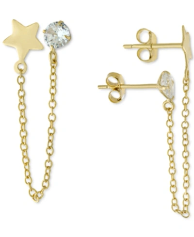 Giani Bernini Cubic Zirconia & Star Double Pierced Chain Drop Earrings In Gold-plated Sterling Silver, Created For In Yellow