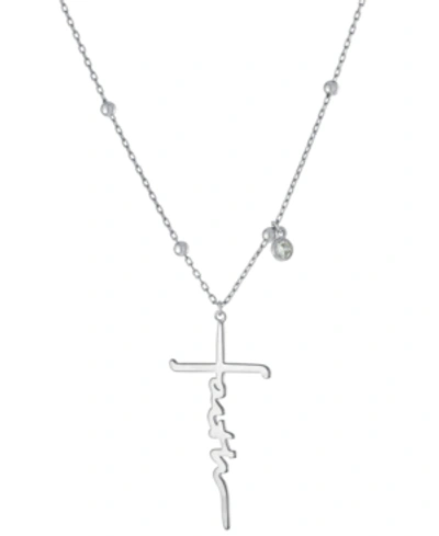 Giani Bernini Cubic Zirconia Faith Cross Pendant Necklace In Sterling Silver, 16" + 2" Extender, Created For Macy'