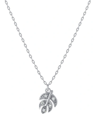 Giani Bernini Cubic Zirconia Leaf Pendant Necklace In Sterling Silver, 16" + 2" Extender, Created For Macy's