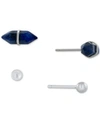 Giani Bernini 2-pc. Set Lapis Stone & Polished Ball Stud Earrings In Sterling Silver, Created For Macy's In Sterling Silver