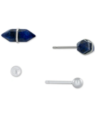 Giani Bernini 2-pc. Set Lapis Stone & Polished Ball Stud Earrings In Sterling Silver, Created For Macy's