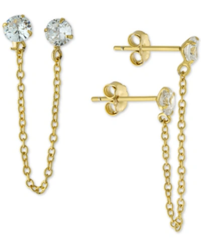 Giani Bernini Cubic Zirconia Double Pierced Chain Drop Earrings In Gold-plated Sterling Silver, Created For Macy's In Yellow