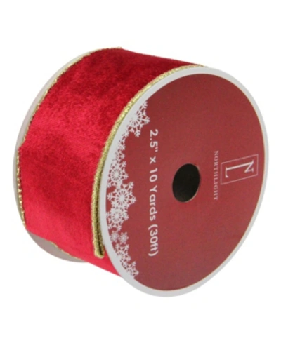 Northlight Solid Bright Red Wired Christmas Craft Ribbon 2.5" X 10 Yards In Gold