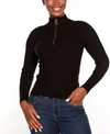 Belldini Black Label Ribbed Mock Neck Half Zip Sweater In Black