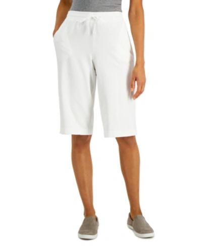 Karen Scott Petite Knit Skimmer Shorts, Created For Macy's In Bright White