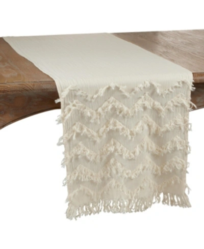 Saro Lifestyle Fringe Chevron Runner In Ivory