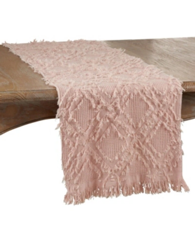 Saro Lifestyle Fringe Waffle Weave Runner In Dusty Rose