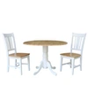 INTERNATIONAL CONCEPTS 42" DUAL DROP LEAF TABLE WITH 2 SAN REMO SPLATBACK CHAIRS, 3 PIECE DINING SET