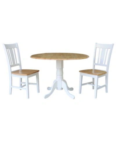 International Concepts 42" Dual Drop Leaf Table With 2 San Remo Splatback Chairs, 3 Piece Dining Set In White