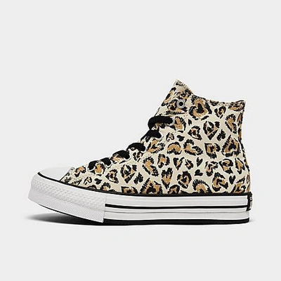 Converse Girls' Leopard Heart All Star High Top Platform Sneakers - Toddler, Little Kid, Big Kid In Driftwood/black/white
