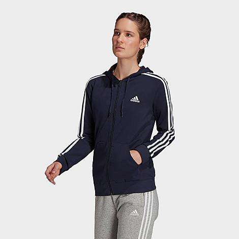 ADIDAS WOMEN'S ESSENTIALS 3-STRIPES SINGLE JERSEY FULL-ZIP HOODIE ADIDAS WOMEN'S ESSENTIALS 3-STRIPES SINGLE JERSEY FULL-ZIP HOODIE