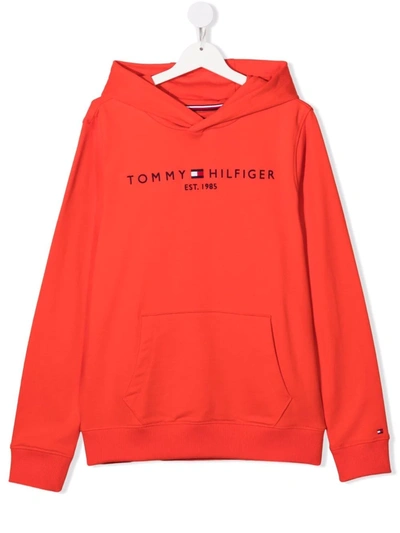 Tommy Hilfiger Junior Teen Logo-print Pullover Hoodie In 红色