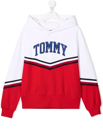 Tommy Hilfiger Junior Teen Logo-print Pullover Hoodie In 白色